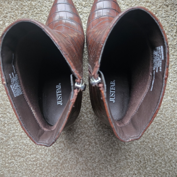 JustFab Brown Ankle Booties with Croc Texture - Picture 6 of 6